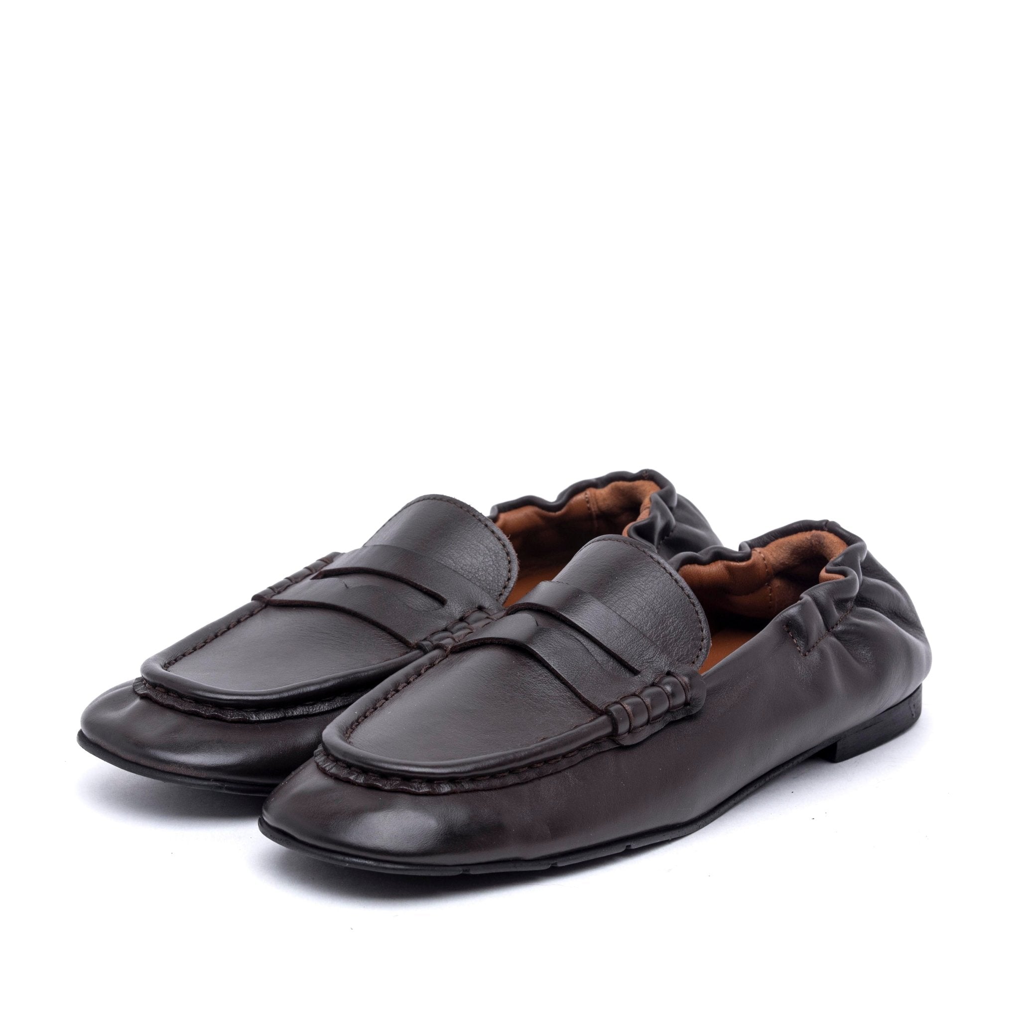 Mocassino con ruches in vitello cioccolato. - TreemmeCreazioni