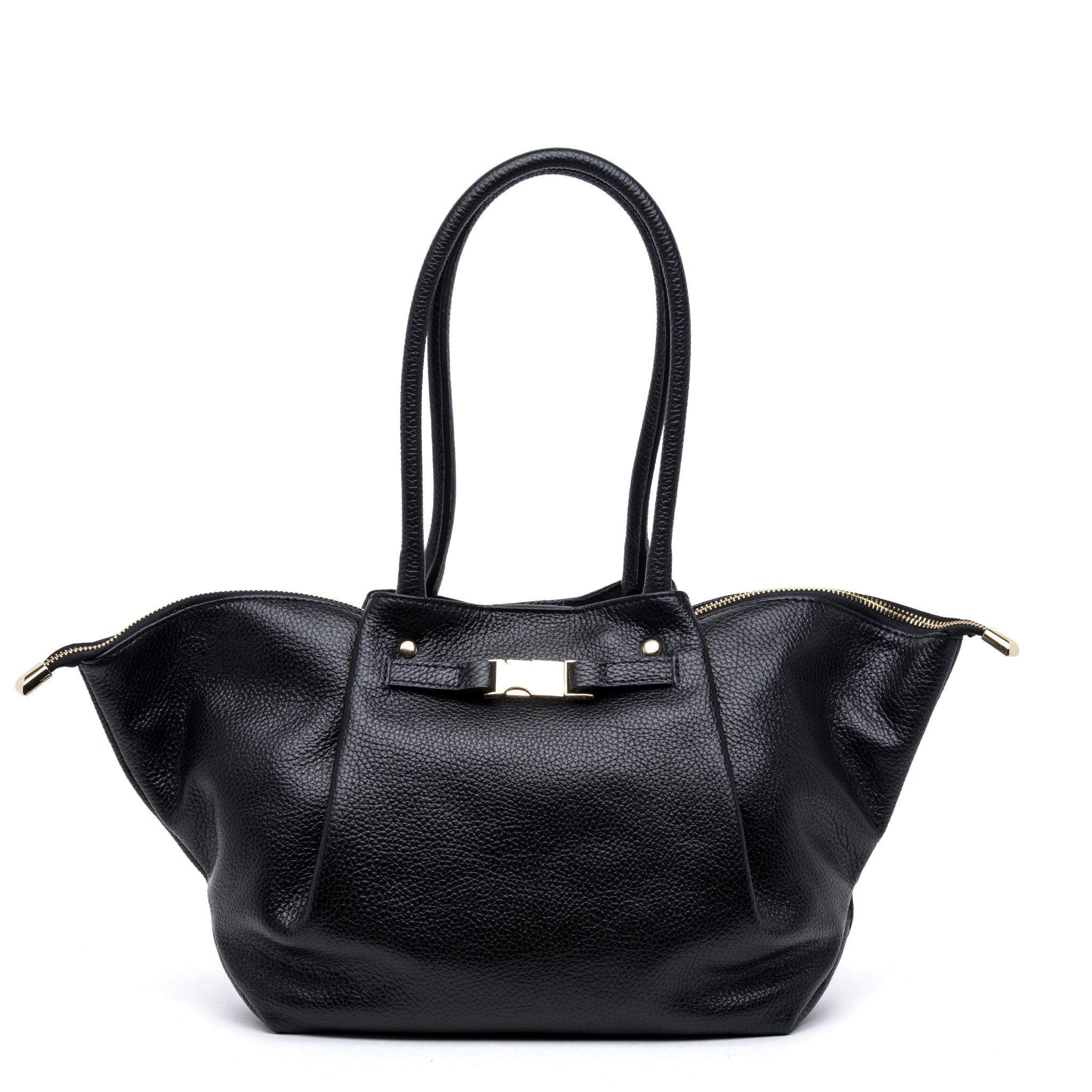 Shopper caramella a spalla in pelle nera. - TreemmeCreazioni