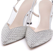 Slingback in laminato argento con cristalli. - TreemmeCreazioni