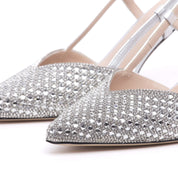 Slingback in laminato argento con cristalli. - TreemmeCreazioni