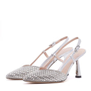 Slingback in laminato argento con cristalli. - TreemmeCreazioni