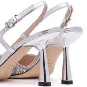 Slingback in laminato argento con cristalli. - TreemmeCreazioni