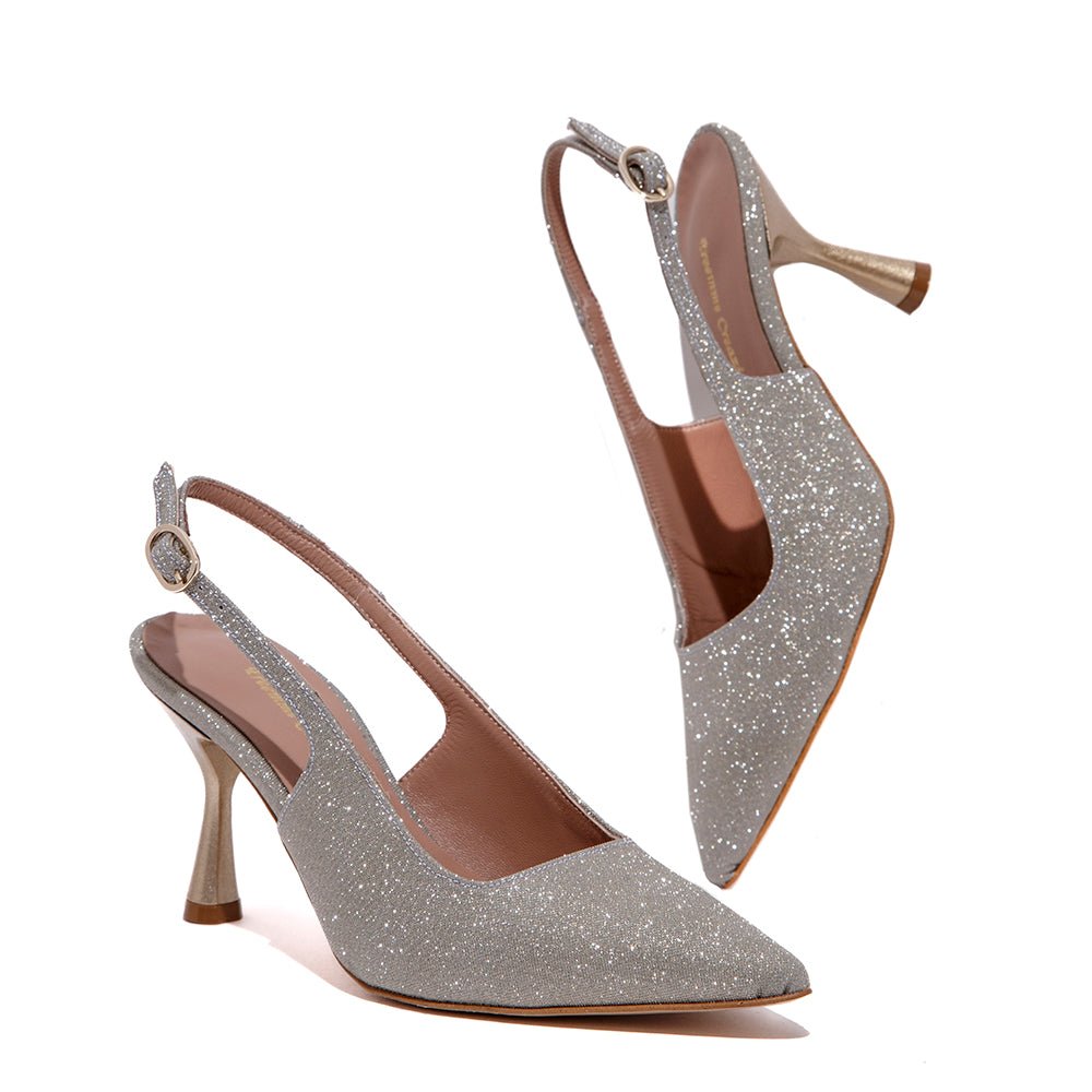 Slingback Sposa in microglitter platino. - TreemmeCreazioni