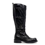 Stivale alto in vitello nero con fibbie. - TreemmeCreazioni