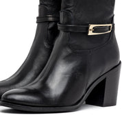 Stivale in pelle nero con tacco largo. - TreemmeCreazioni