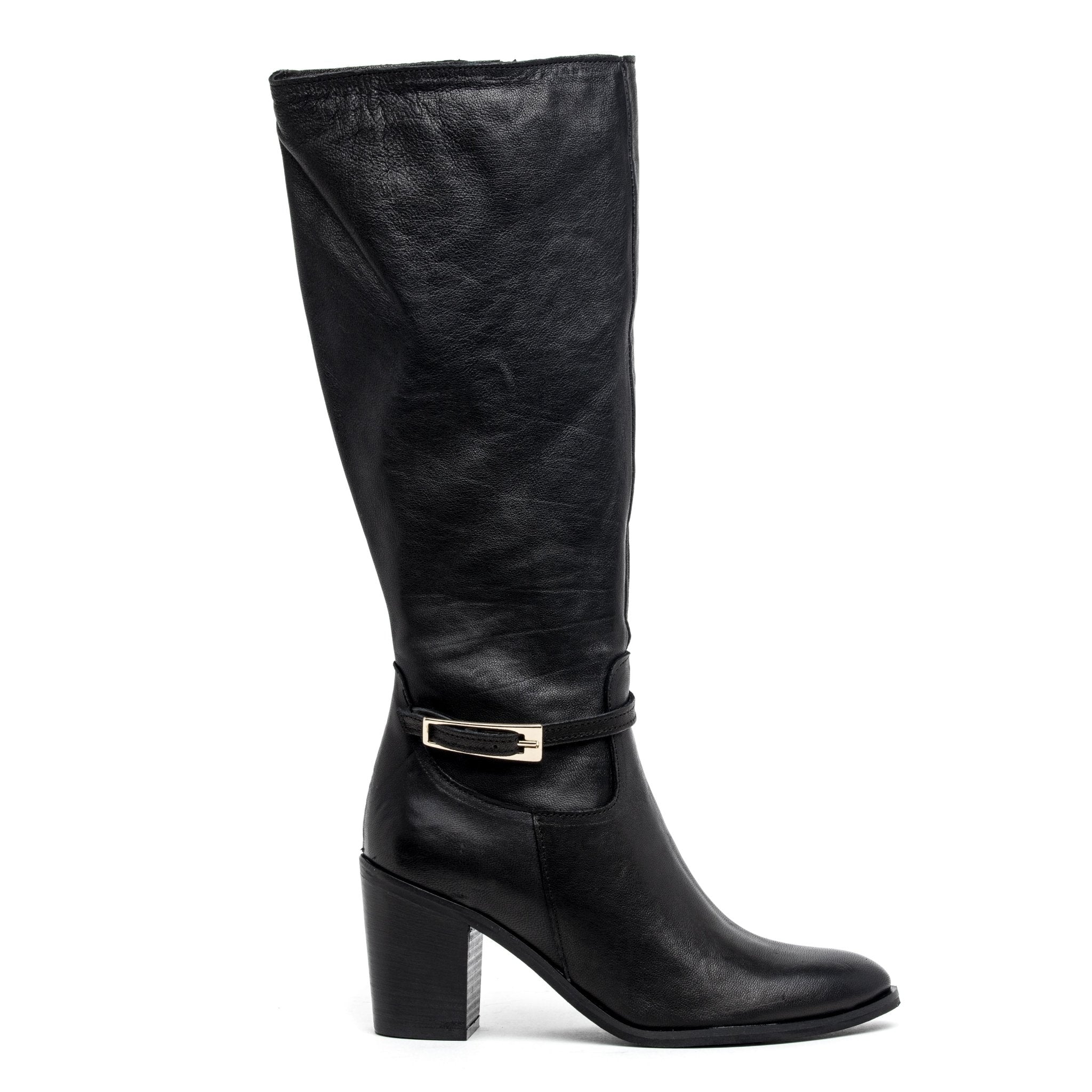 Stivale in pelle nero con tacco largo. - TreemmeCreazioni