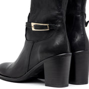 Stivale in pelle nero con tacco largo. - TreemmeCreazioni