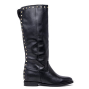 Stivale in vitello nero borchiato con rialzo. - TreemmeCreazioni