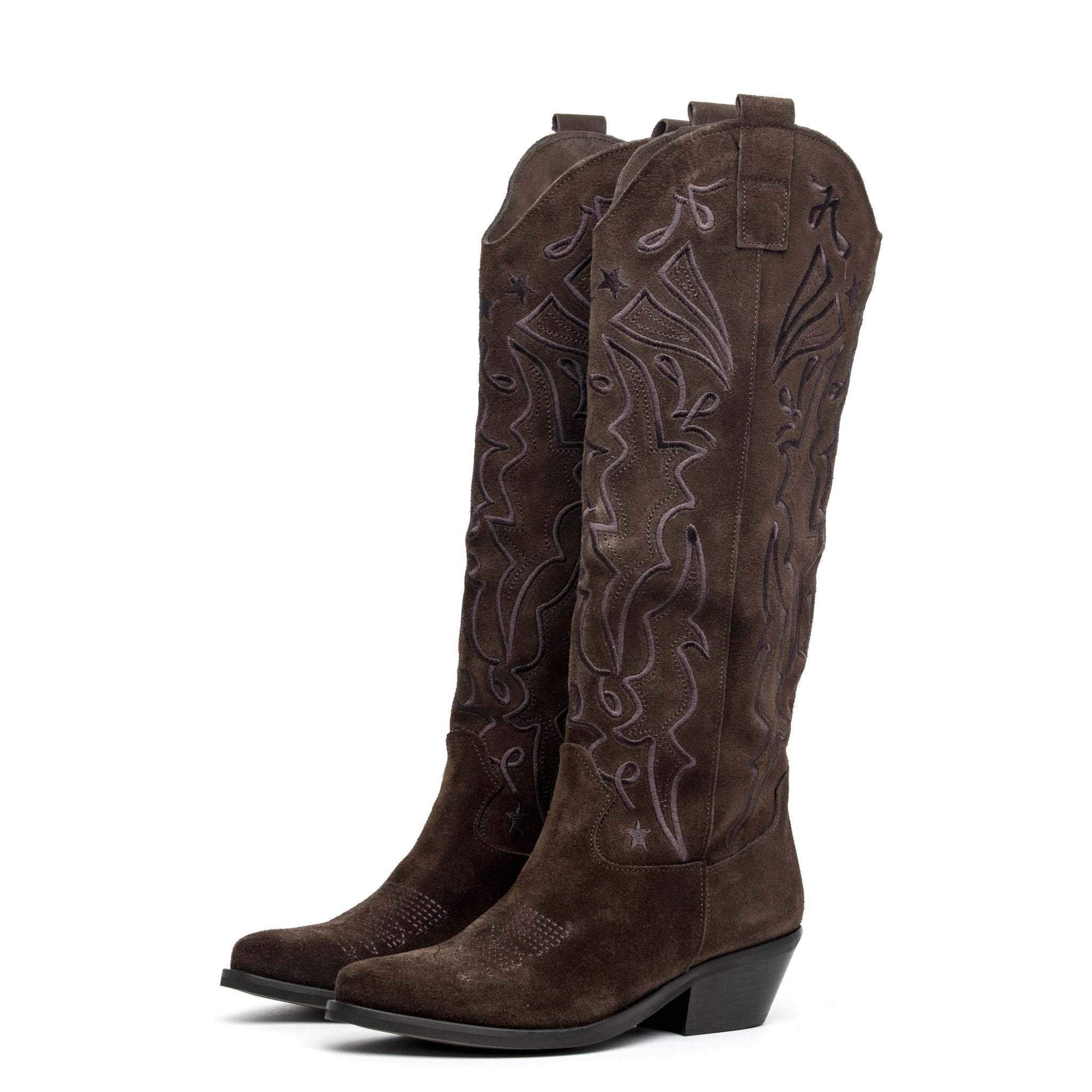 Stivale texano in camoscio con ricamo. - TreemmeCreazioni