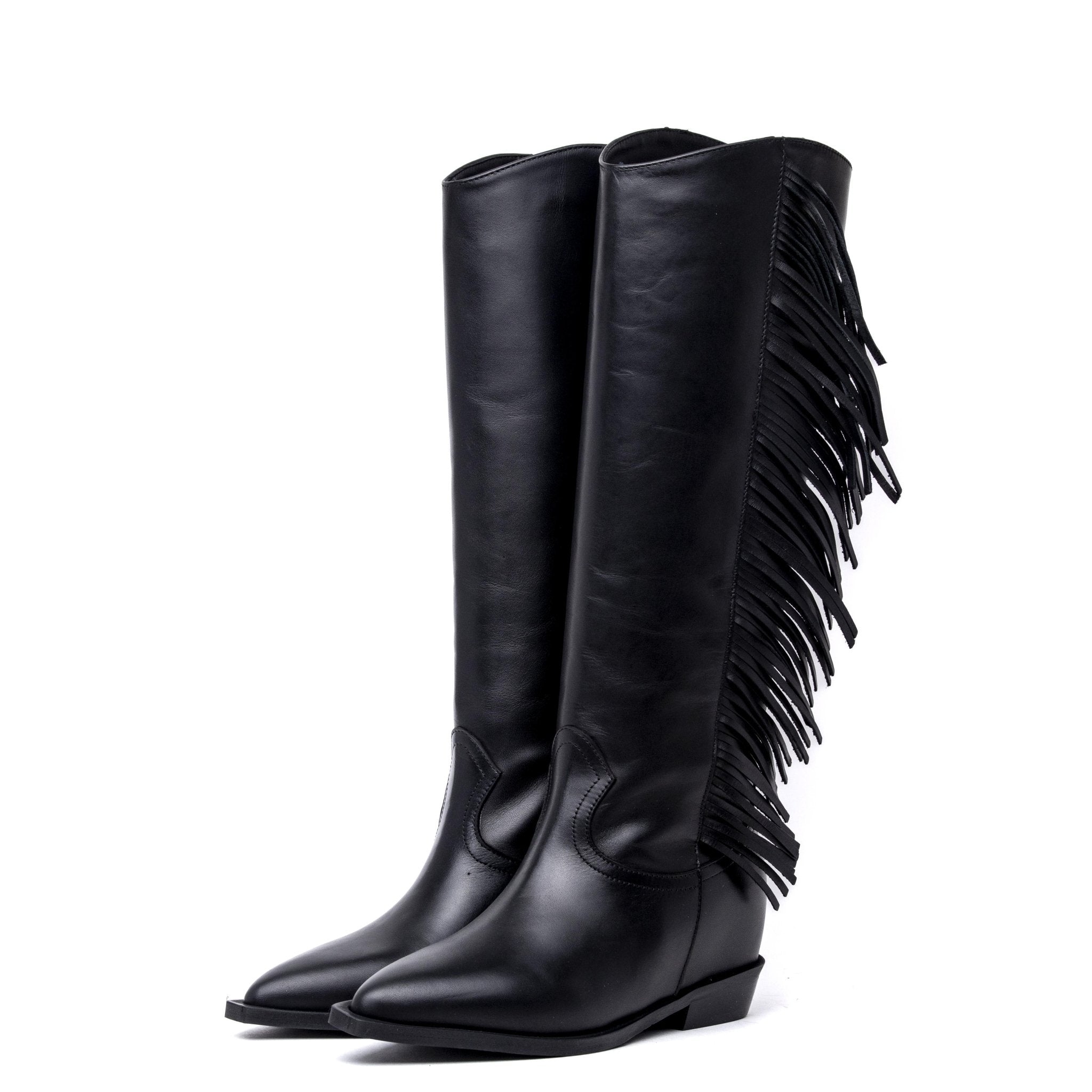 Stivale texano in vitello nero con frange. - TreemmeCreazioni