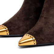 Stivaletto in pelle scamosciata cioccolato con tacco. - TreemmeCreazioni