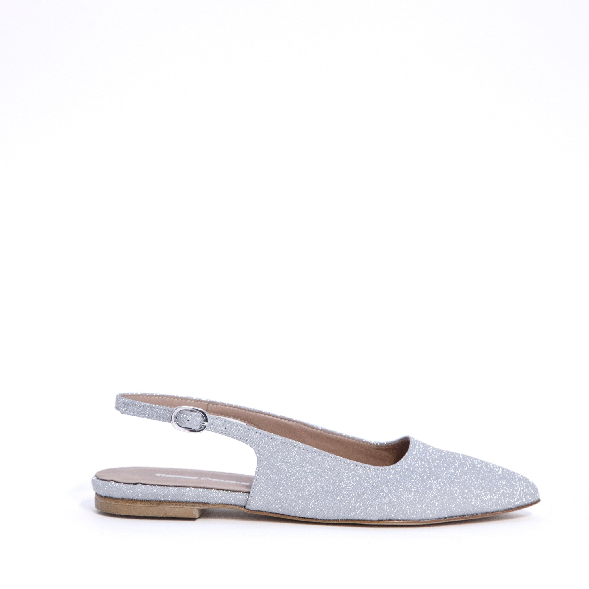 Slingback sposa bassa in glitter argento. - TreemmeCreazioni