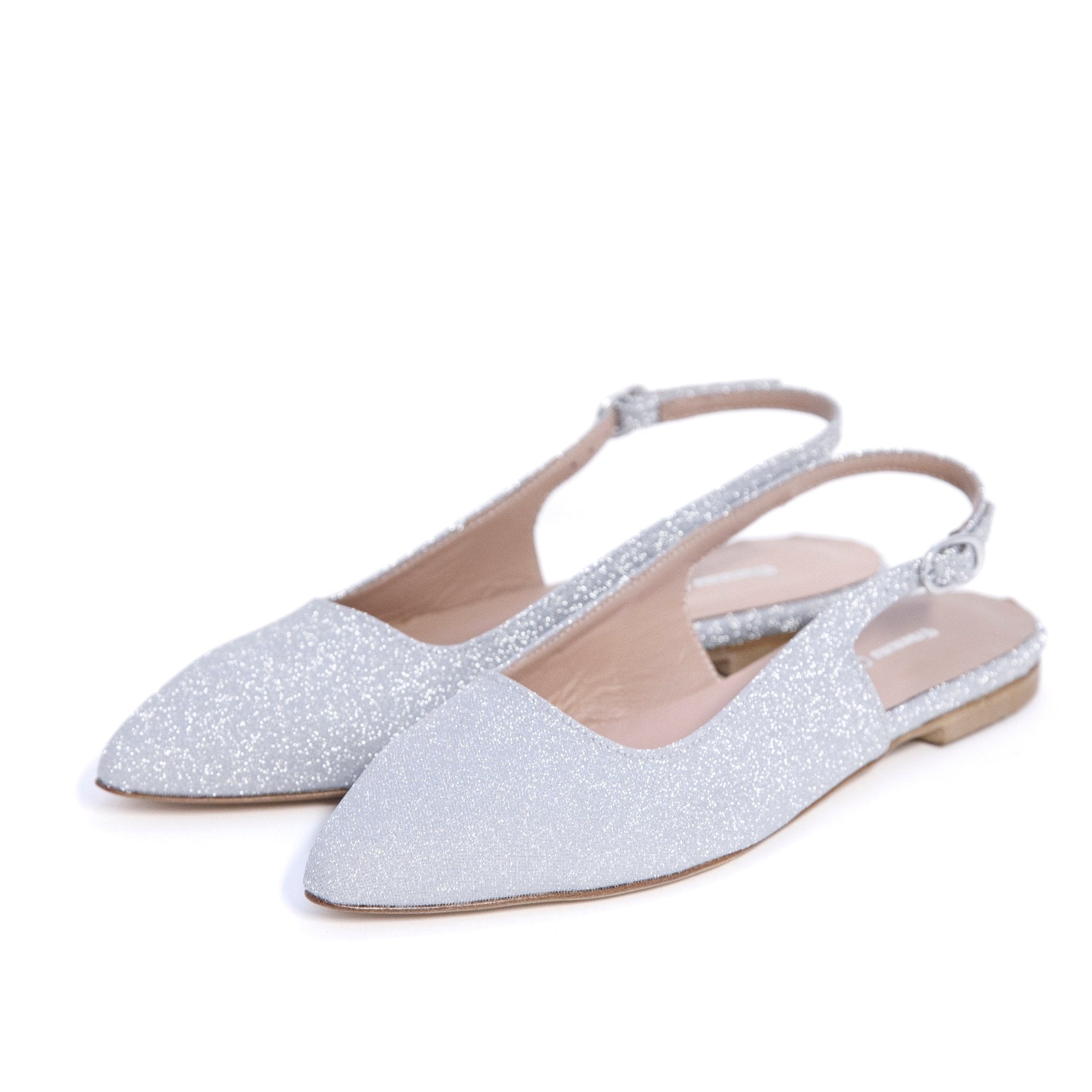 Slingback sposa bassa in glitter argento. - TreemmeCreazioni