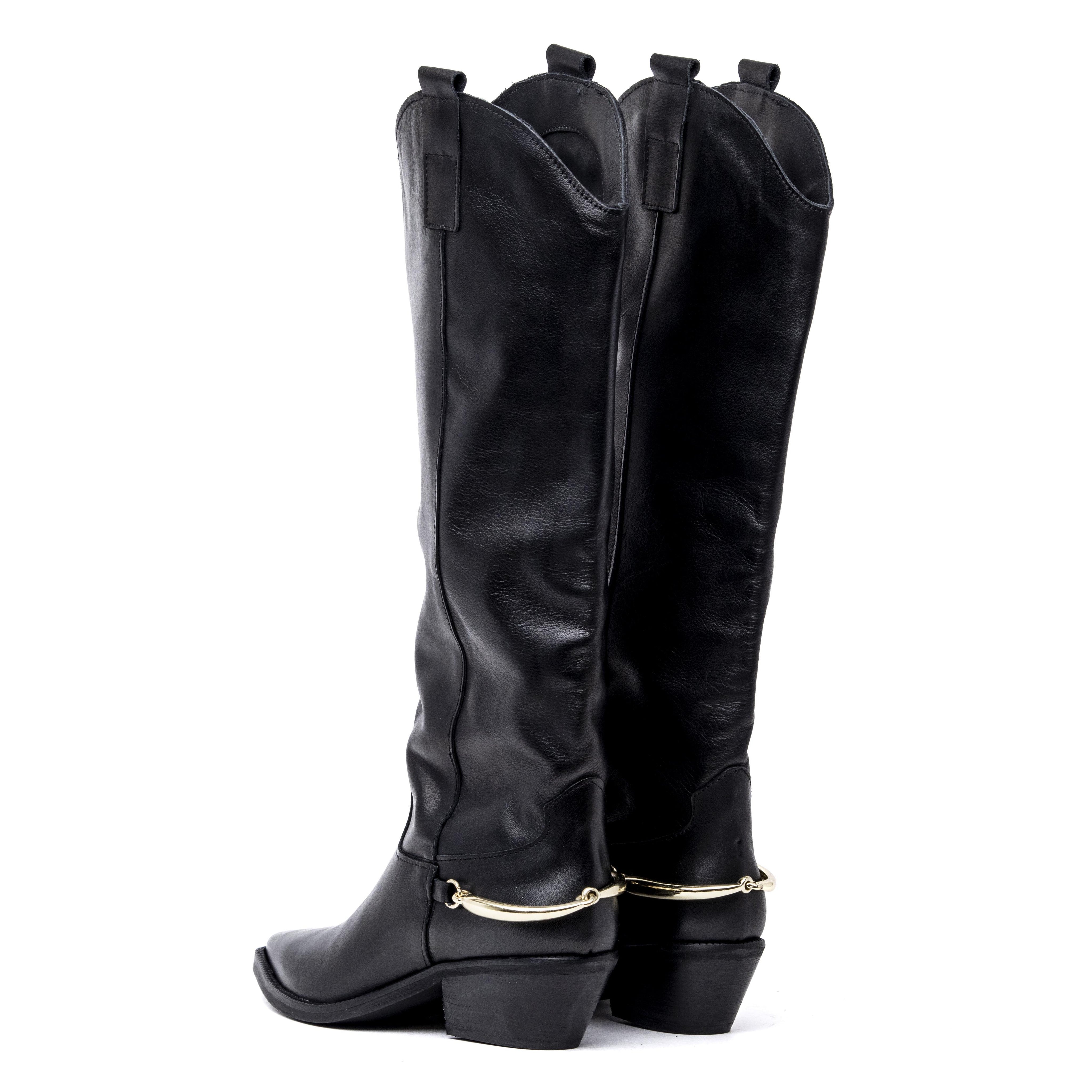 Stivale texano in vitello nero con accessorio