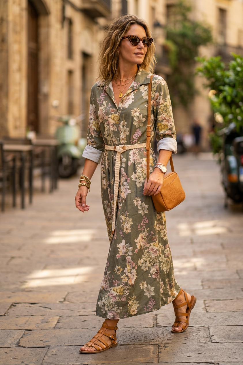 Abito camicia in fantasia.