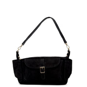 Borsa a spalla in pelle scamosciata nera.