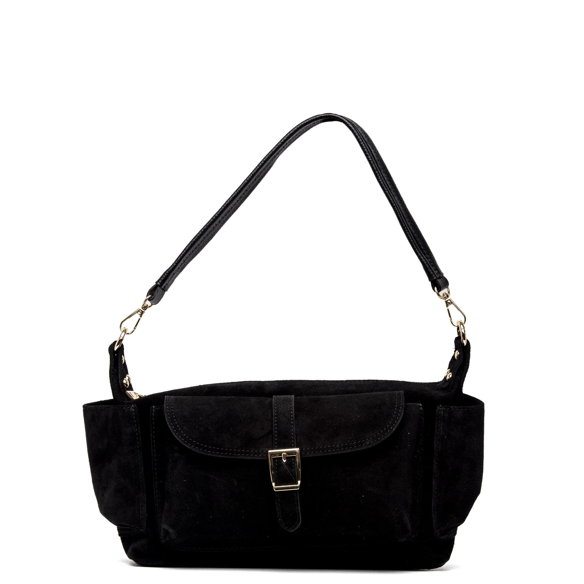 Borsa a spalla in pelle scamosciata nera.