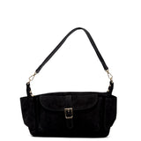 Borsa a spalla in pelle scamosciata nera.