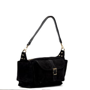 Borsa a spalla in pelle scamosciata nera.
