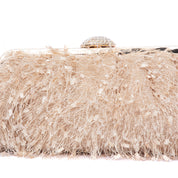 Clutch in tessuto champagne effetto sfrangiato