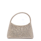 Pochette a mezzaluna oro con maxi cristalli