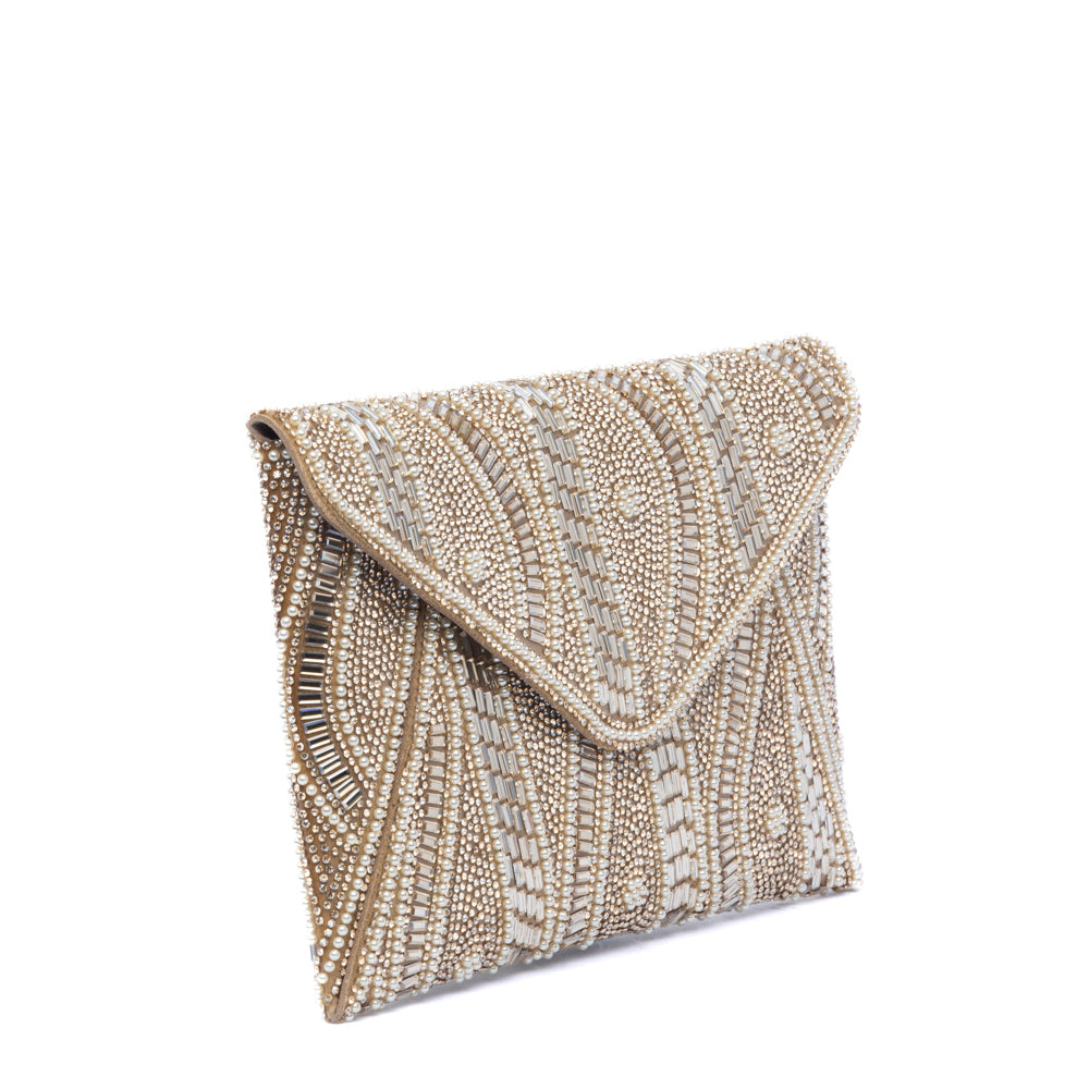 Pochette a busta dorata con applicazioni