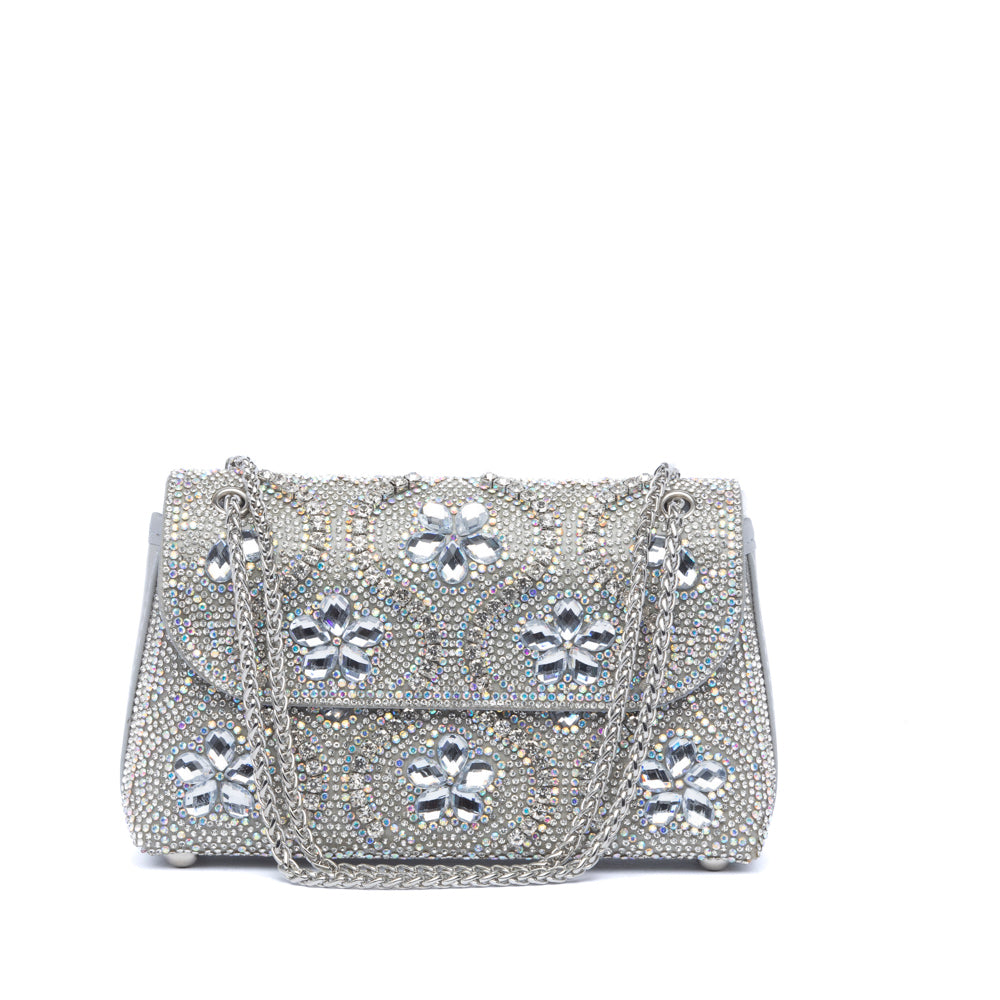 Pochette gioiello argento con applicazioni floreali