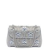 Pochette gioiello argento con applicazioni floreali
