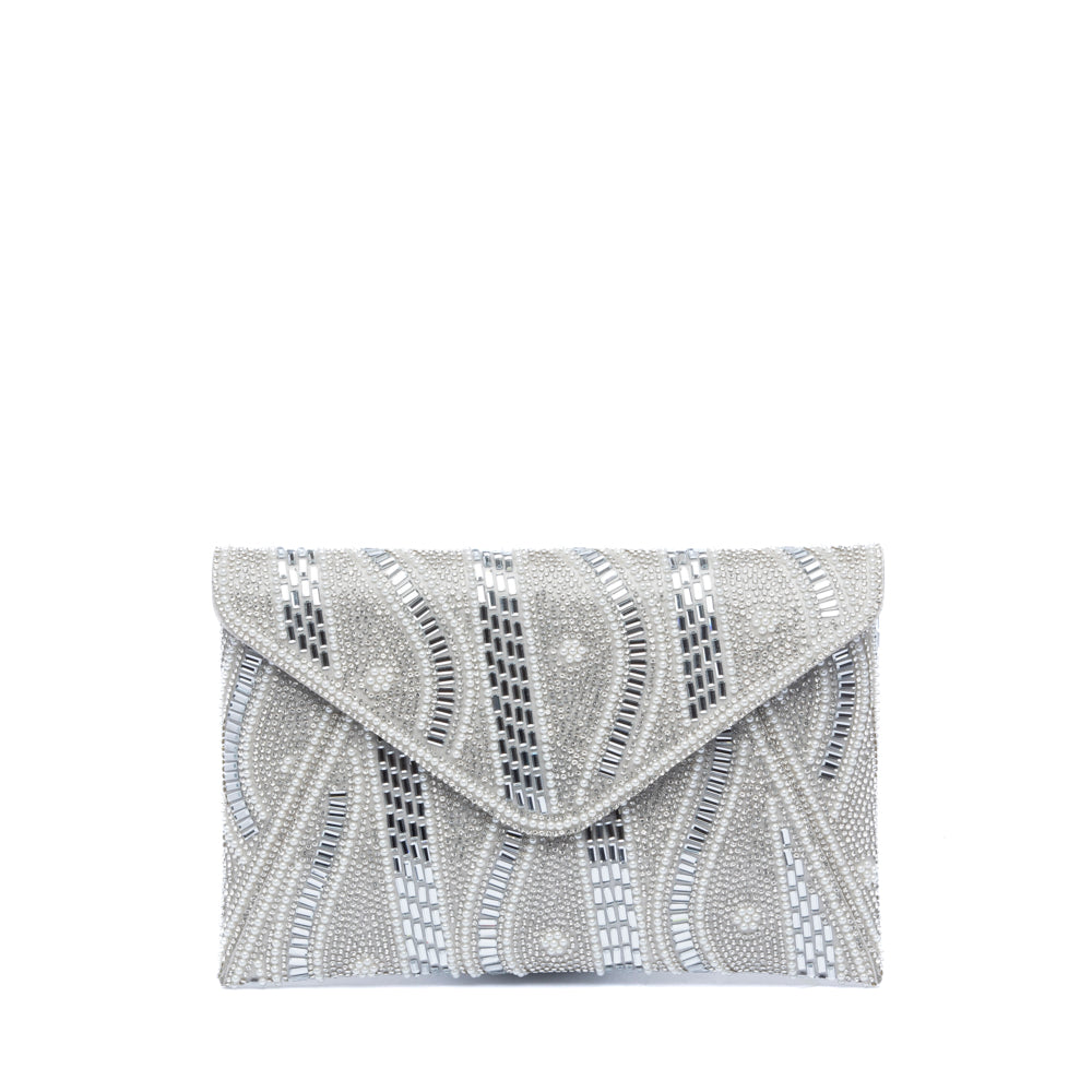 Pochette a busta argento con applicazioni
