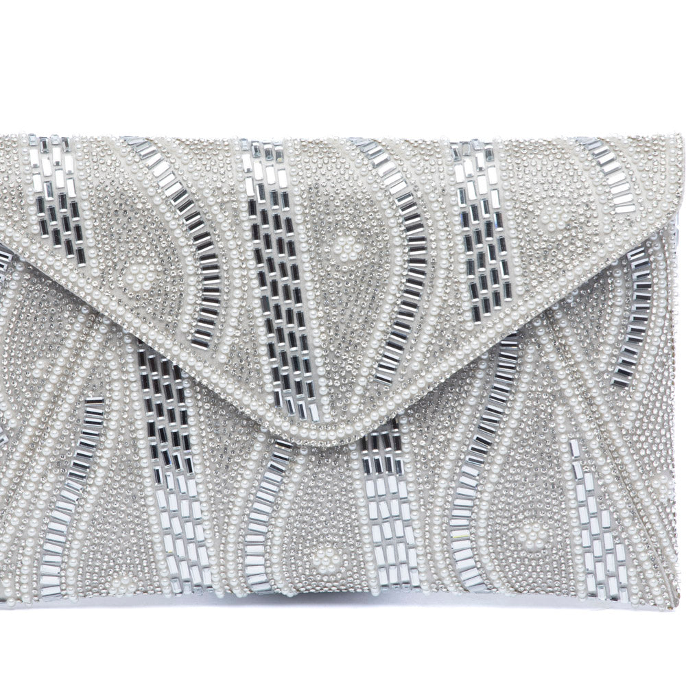 Pochette a busta argento con applicazioni