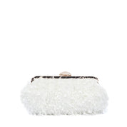 Clutch in tessuto bianco effetto sfrangiato