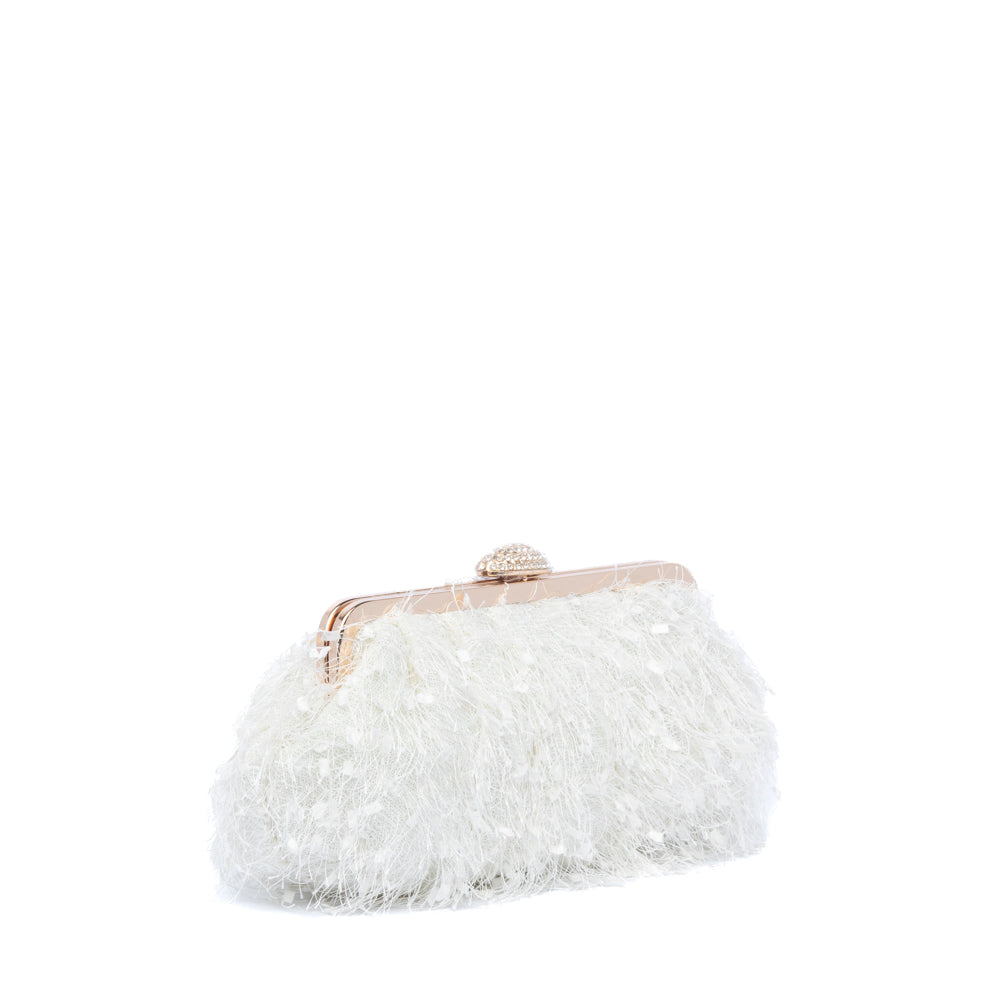 Clutch in tessuto bianco effetto sfrangiato