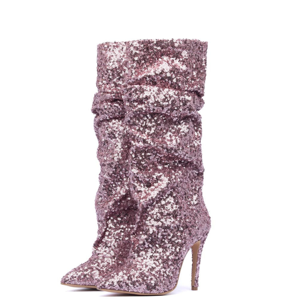 Stivale Madonna in micro paillettes rosa