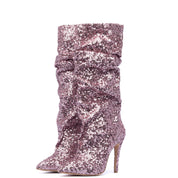 Stivale Madonna in micro paillettes rosa