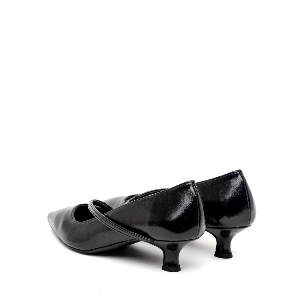 Décolleté Kitten in ciack nero con cinturini