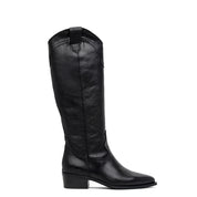 Stivale alto texano in vitello nero.
