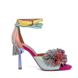 Sandalo con tacco in camoscio glitterato multicolor