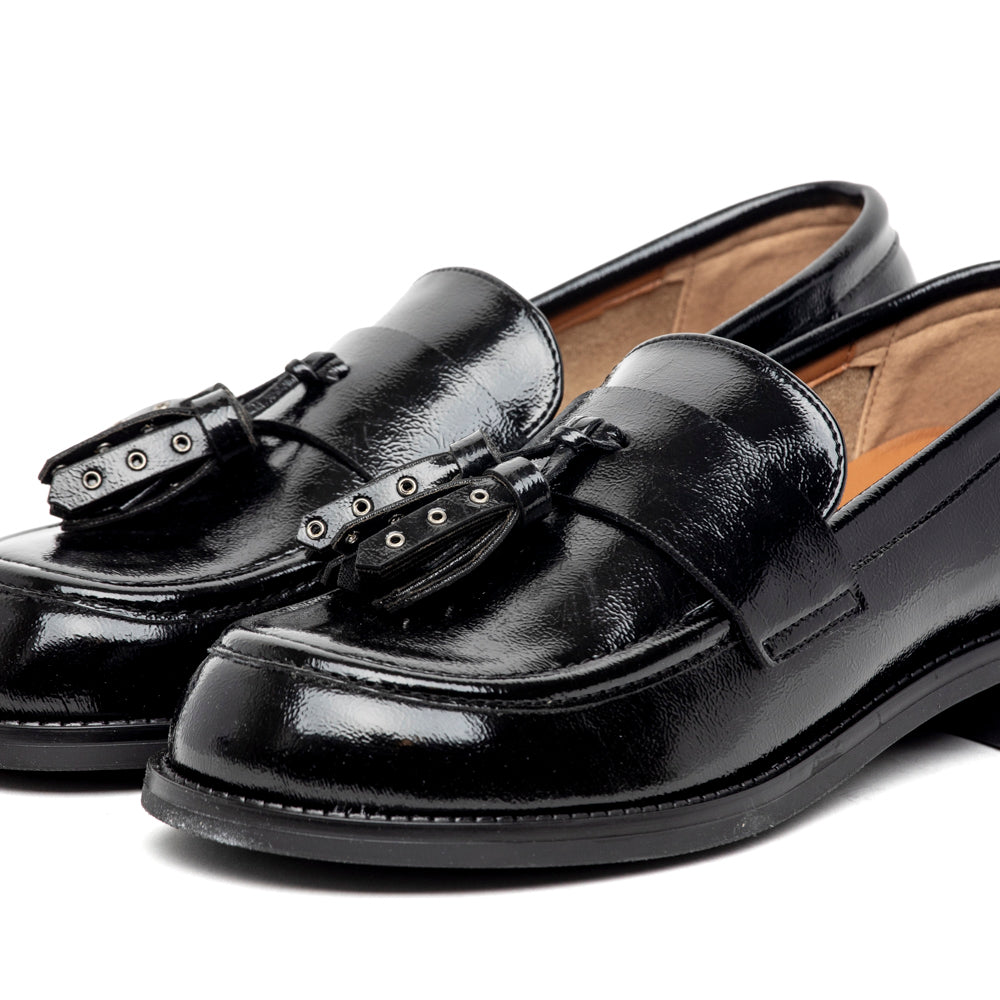Mocassino in ciack nero con nappine