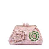Clutch bag in ciniglia rosa con fiori