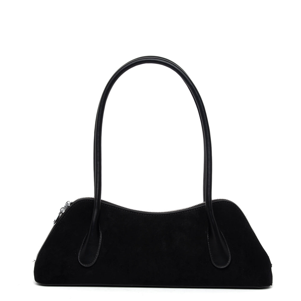 Borsa in stile rétro in alcantara nero.