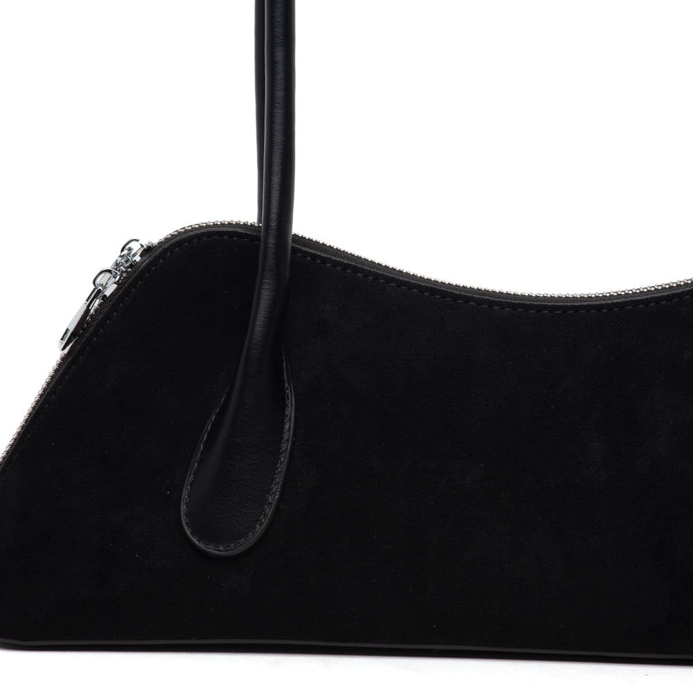 Borsa in stile rétro in alcantara nero.