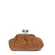 Pochette pasticcino in alcantara cuoio.