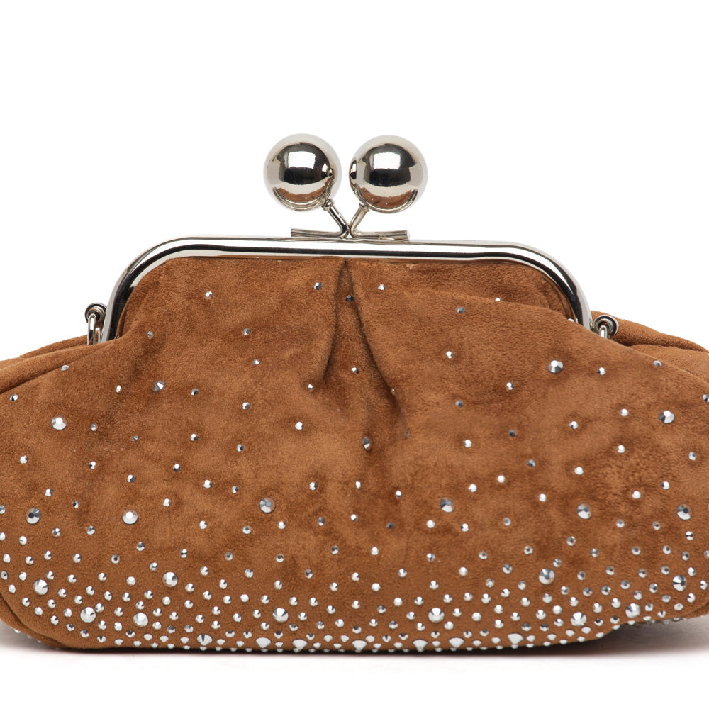 Pochette pasticcino in alcantara cuoio.