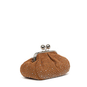 Pochette pasticcino in alcantara cuoio.