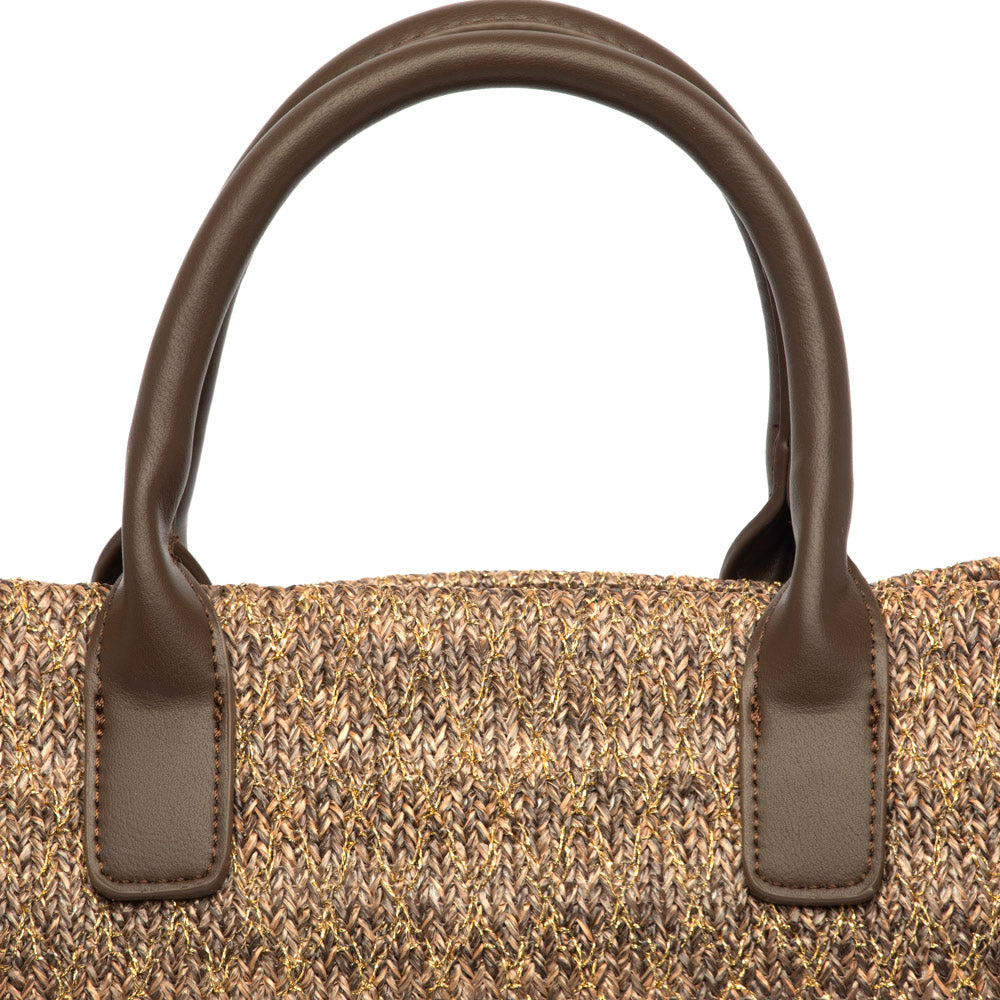 Borsa a mano in rafia marrone intrecciata