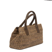 Borsa a mano in rafia marrone intrecciata