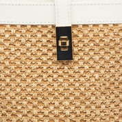 Borsa secchiello in pelle bianca e rafia