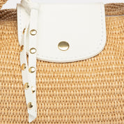 Borsa a mano in rafia beige con inserti