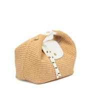 Borsa a mano in rafia beige con inserti