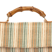 Borsa in rafia a righe con manico rigido